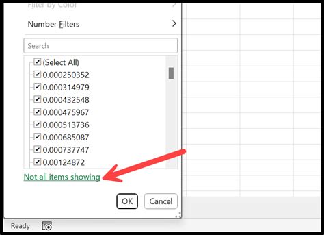 excel filter function not showing all values