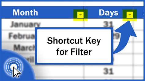 excel filter function shortcut