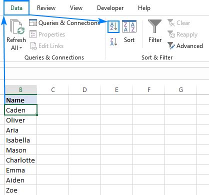 excel filter function sort alphabetically