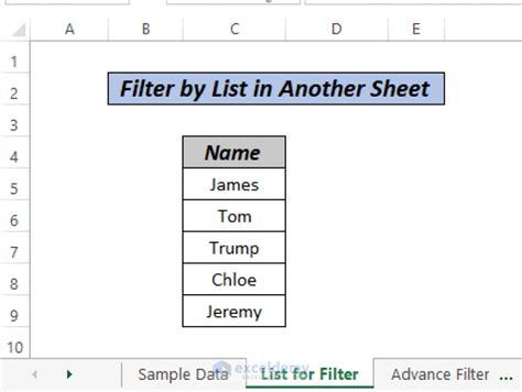 excel filter list from another sheet