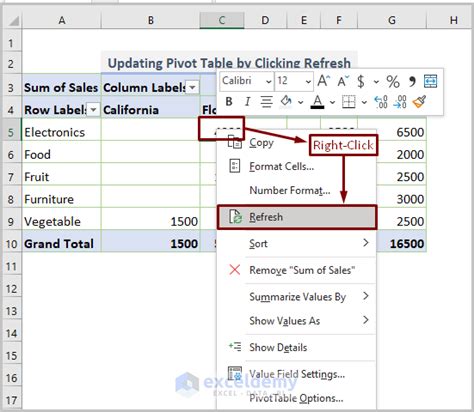 excel form to update table
