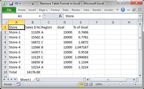 excel format as table not working