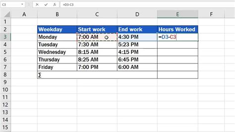 excel format for hours worked