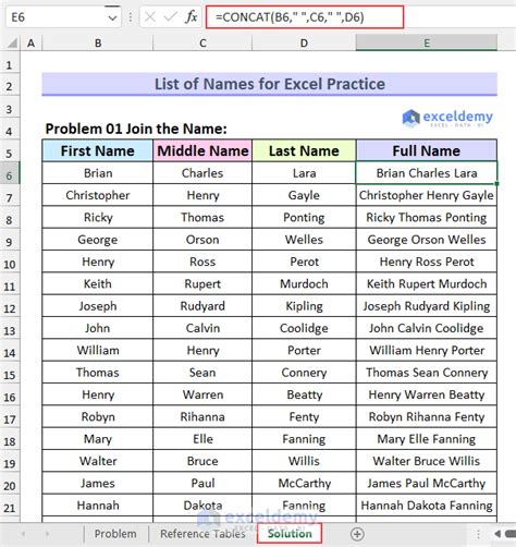 excel format for names