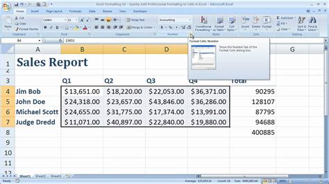 excel format sheet as table