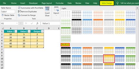 excel format table style