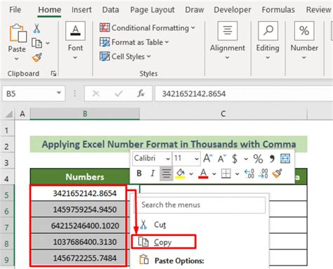 excel format thousands with comma