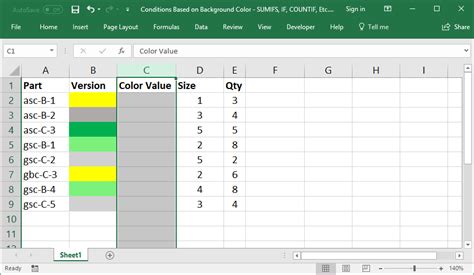 excel formula based on cell background color