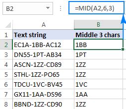 excel formula extract text from cell middle