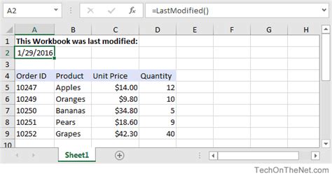 excel formula file date modified