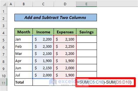excel formula for subtraction of multiple cells