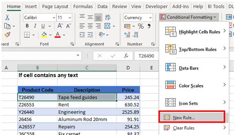 excel formula if cell contains any text conditional formatting
