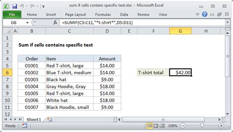 excel formula if cell contains specific text sum