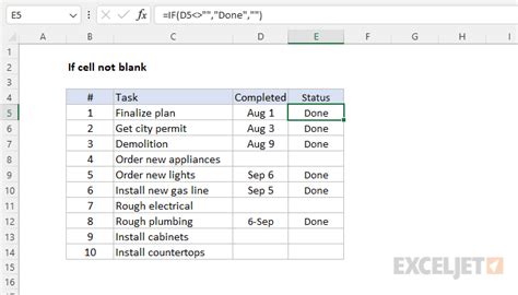 excel formula if cell is not blank