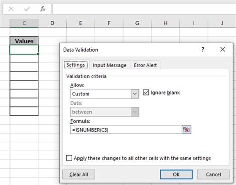 excel formula in data validation input message