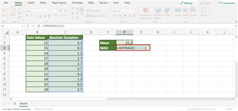 excel formula mean absolute deviation