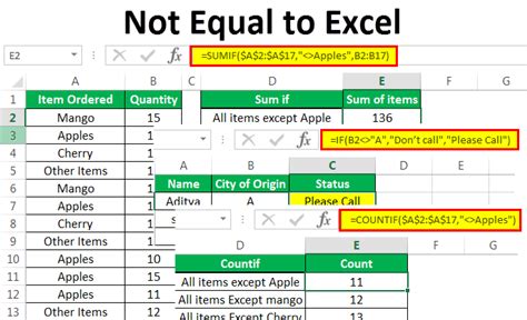 excel formula not equal to
