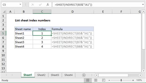 excel formula sheet name by index