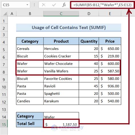 excel formula sum if cell contains text