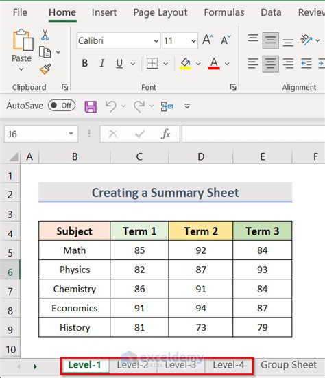excel formula summary sheet