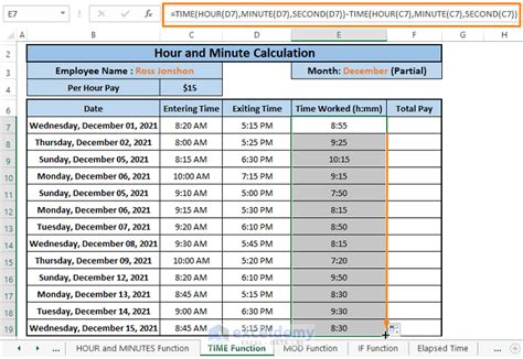 excel formula to calculate hours and minutes worked