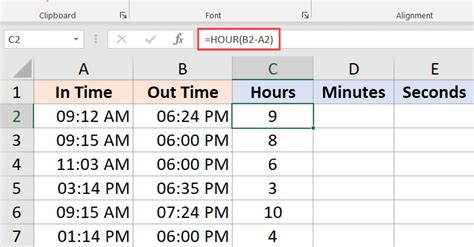 excel formula to calculate time difference in hours and minutes