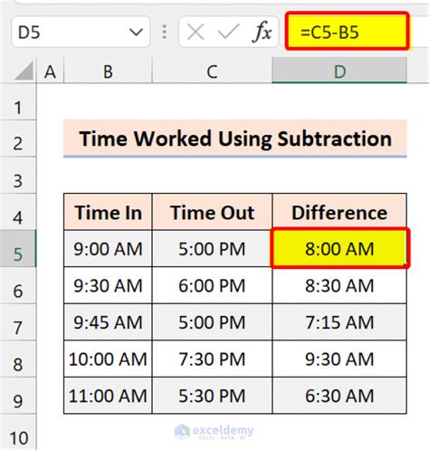 excel formula to calculate time worked in hours