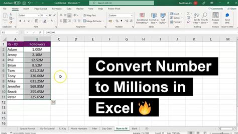 excel formula to change number to millions