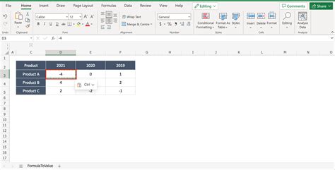 excel formula to change values in cell