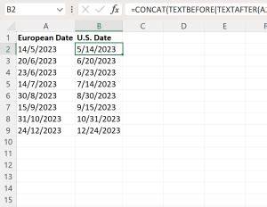 excel formula to convert european date format