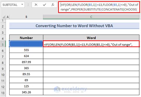 excel formula to convert number in words