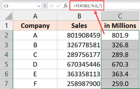 excel formula to convert number to millions