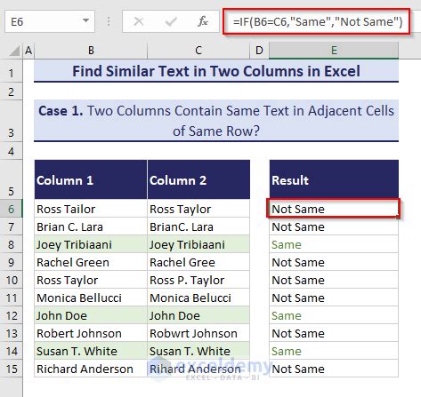 excel formula to find similar text in two columns