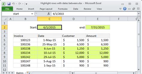 excel formula to highlight cell based on date