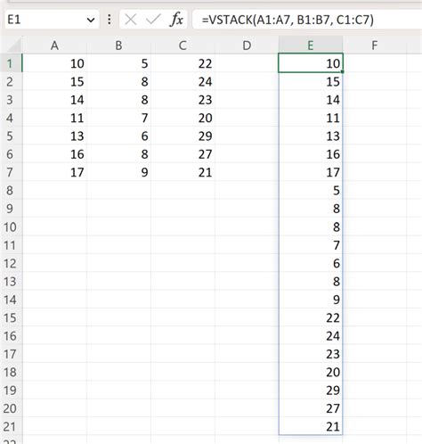 excel formula to stack multiple columns into one
