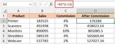 excel formula value minus percentage