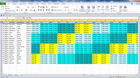 excel formulas for employee schedule