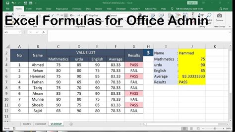 excel formulas for office work