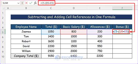 excel formulas for subtraction and addition in one