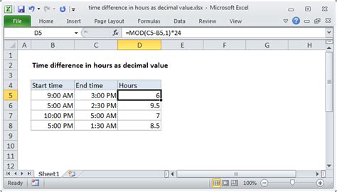 excel formulas for time difference