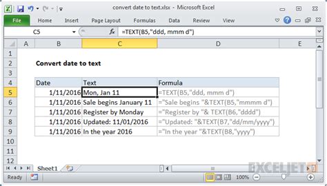 excel function change date to text