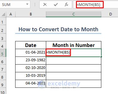 excel function convert date to month