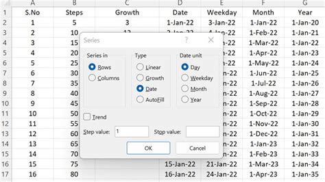 excel function fill series