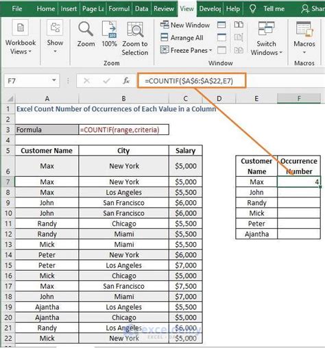 excel get count of each value in column