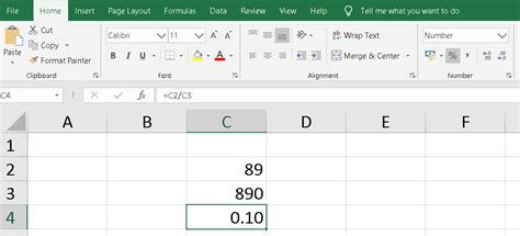 excel get percentage of two cells