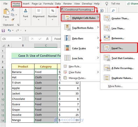 excel highlight cell based on text value