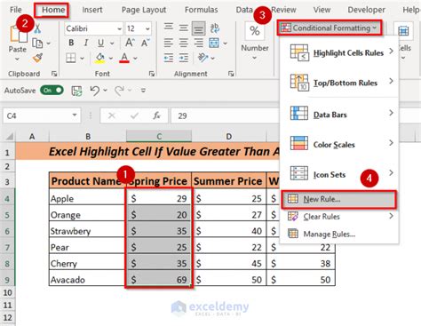 excel highlight cell if value greater than another cell