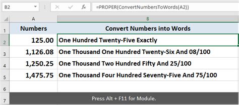 excel how to convert number into words