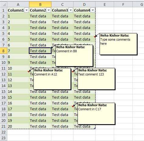 excel how to display cell comments