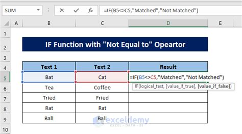 excel if formula does not equal text